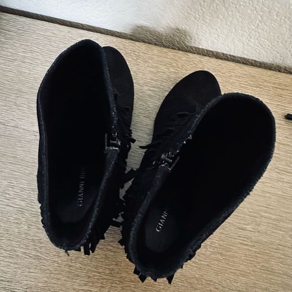 Gianni Bini Black Suede Western Fringe Ankle Boots Booties 9 - Picture 5 of 6
